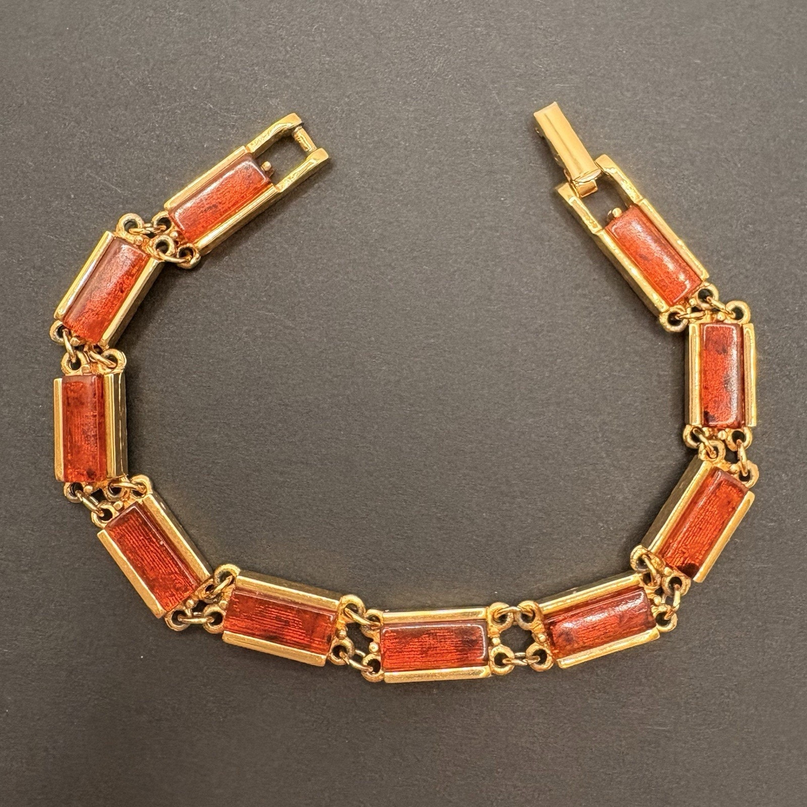 Vintage Emmons Faux Tortoise Shell Acrylic Lucite Bar Gold Tone Link Bracelet 24$